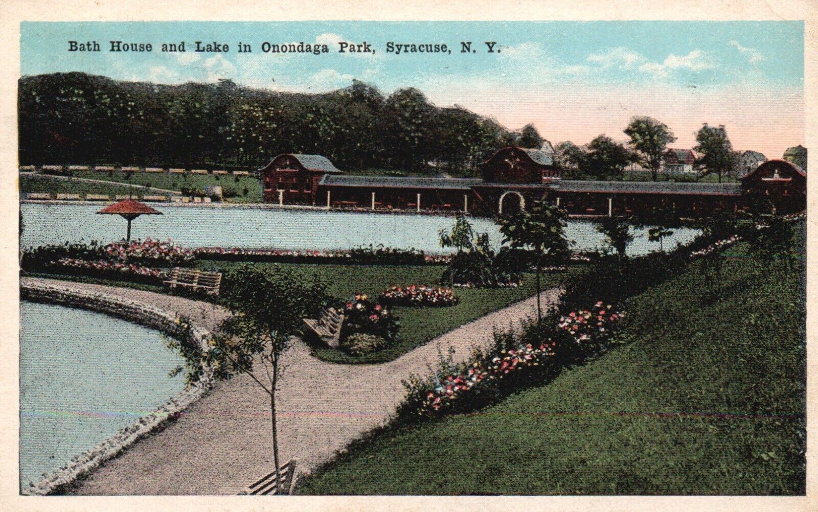 Postcard NY Syracuse Bath House & Lake Onondaga Park Posted 1919 Vintage PC H623