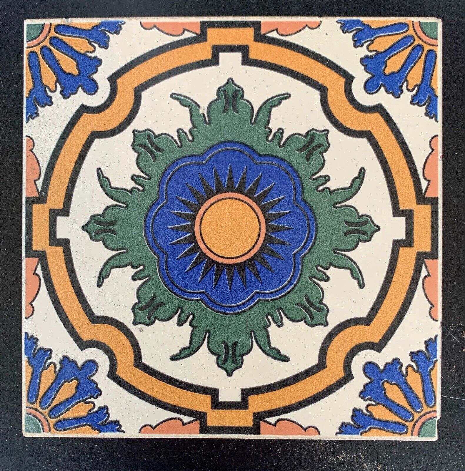 6 Beautiful Vintage Mexican Tiles (One Tile Has Minor Paint Damage See Photo) 