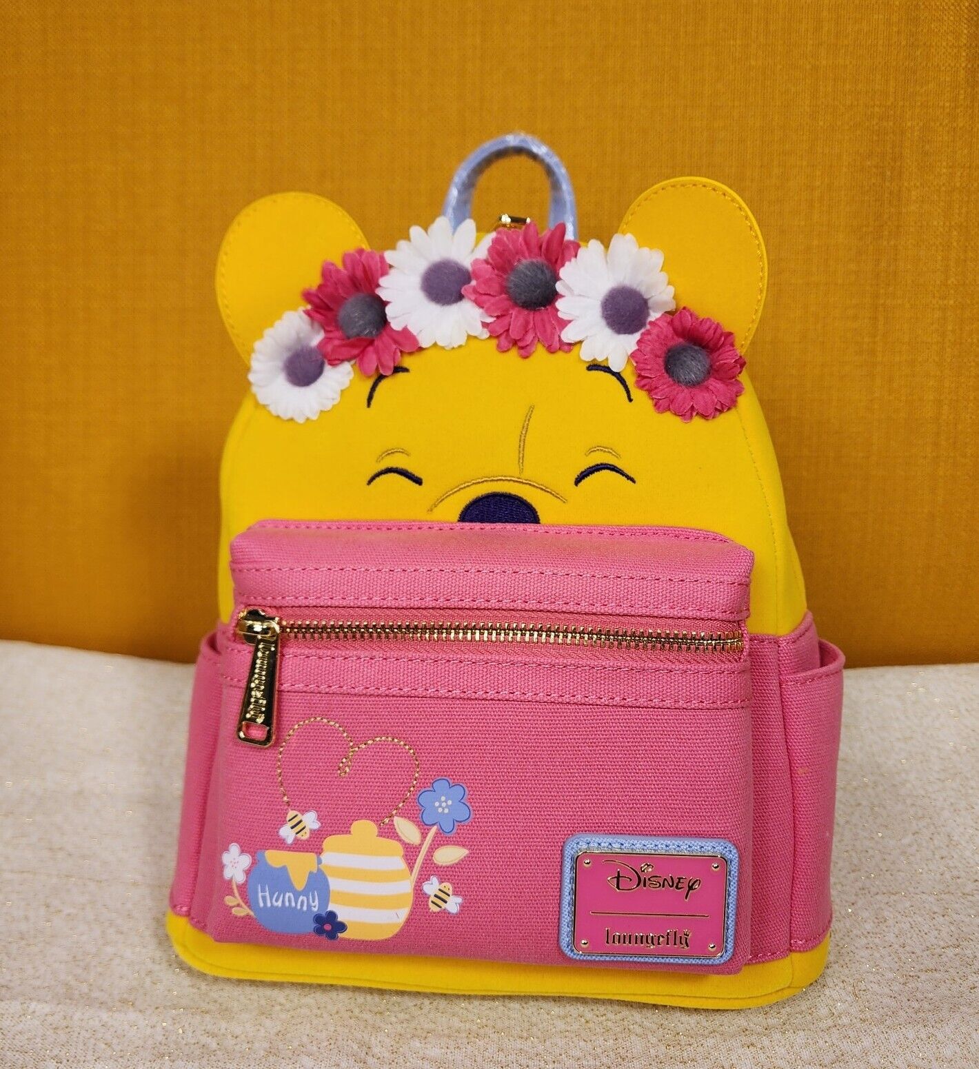 Loungefly Disney Winnie the Pooh Flower Crown Pink Flocked Mini Backpack NEW