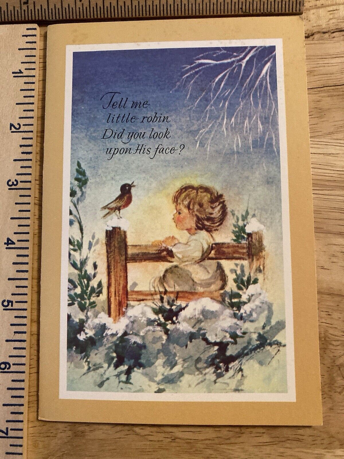 Christmas Greeting Card Child Songbird Vintage 1970 Cute