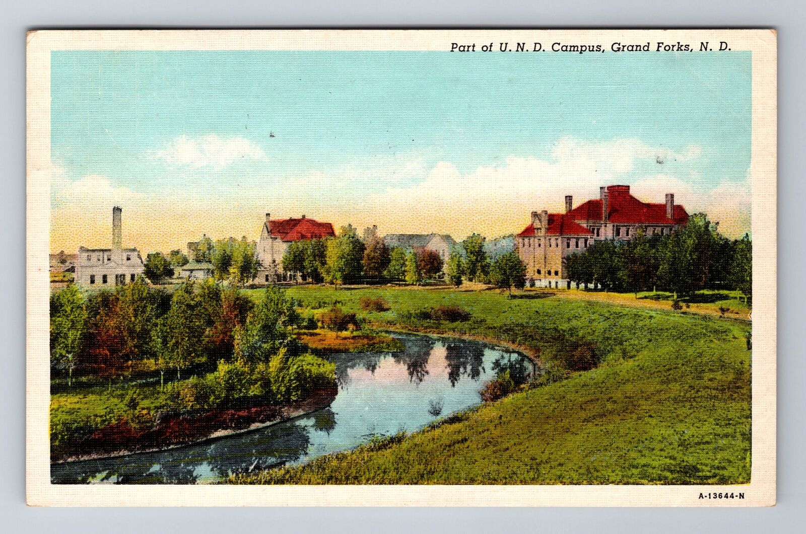 Grand Forks ND-North Dakota, Part Of UND Campus, Antique Vintage c1945 Postcard