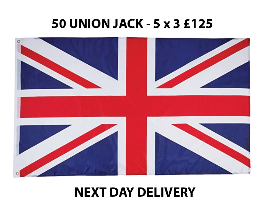 50 UNITS KINGS CORONATION UNION JACK 5 X 3ft FLAG GREAT BRITAIN BRITISH FLAG