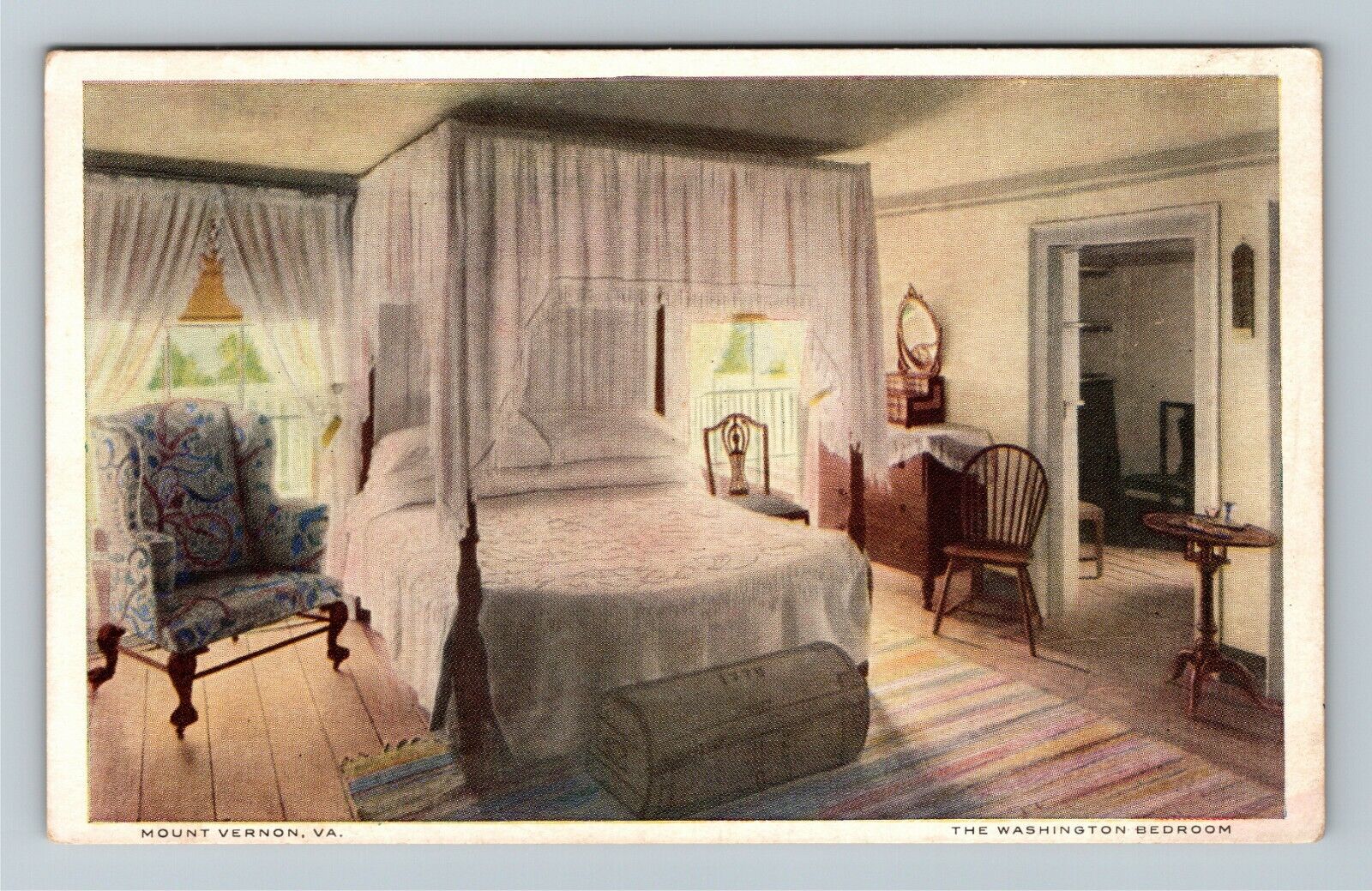 Mount Vernon VA, The Washington Bedroom, Virginia Vintage Postcard