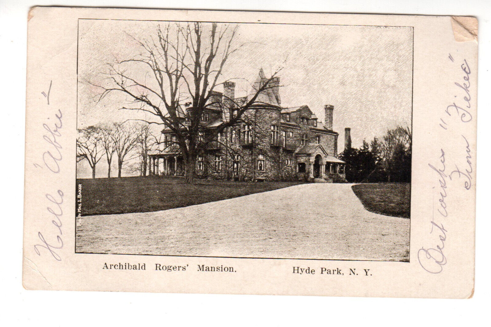 Postcard: Archibald Rogers\' Mansion, Hyde Park, NY (New York, udb; postmark 1908