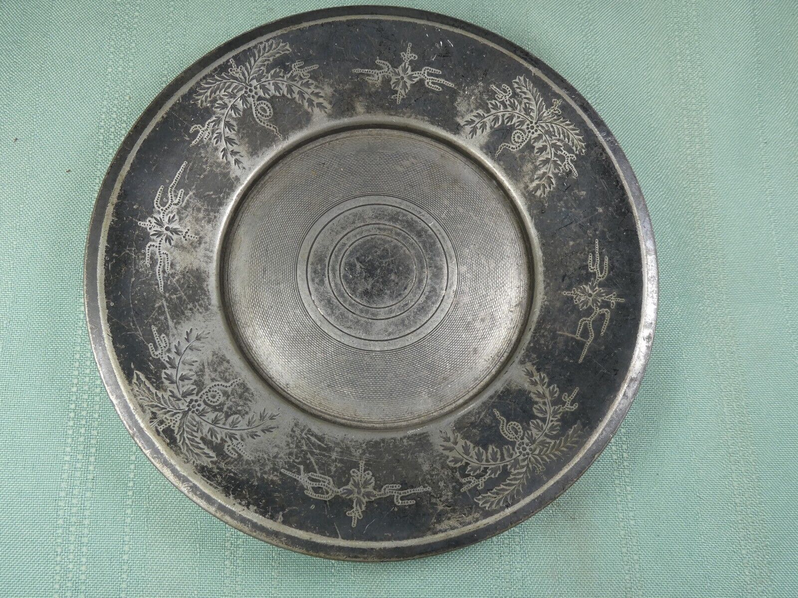 Vintage Finely Engraved Pewter Plate