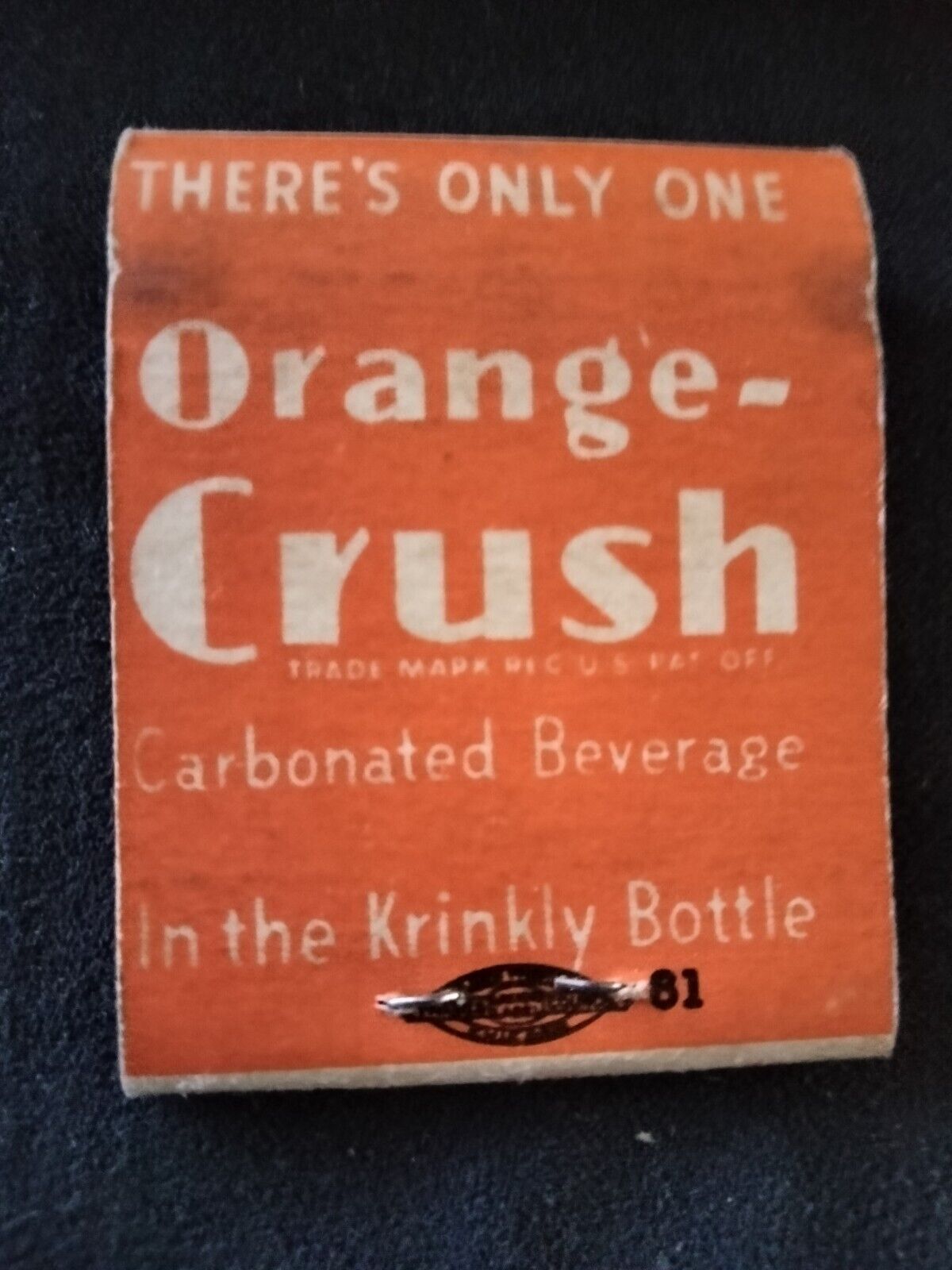 VINTAGE 1930\'s / 40\'s MATCHBOOK. THURBER\'S. ROCHESTER MN.ORANGE CRUSH SODA DRINK