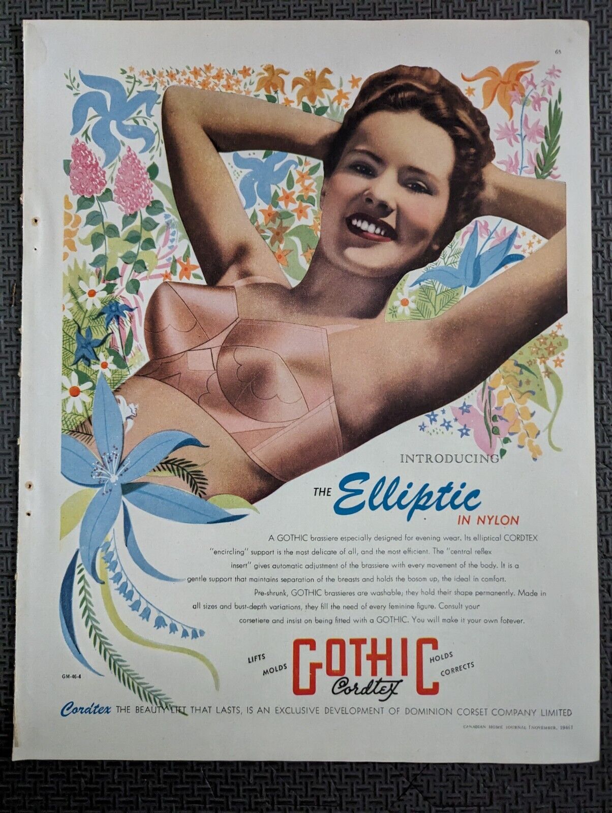 Vintage 1946 Magazine Ad Advertising Gothic Elliptic Cordtex Bra Pointy retro