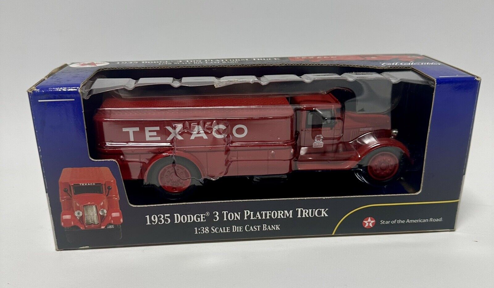 Texaco 1935 Dodge 3 Ton Platform Truck Chrome Red Bank 1:38 Scale Die Cast #19