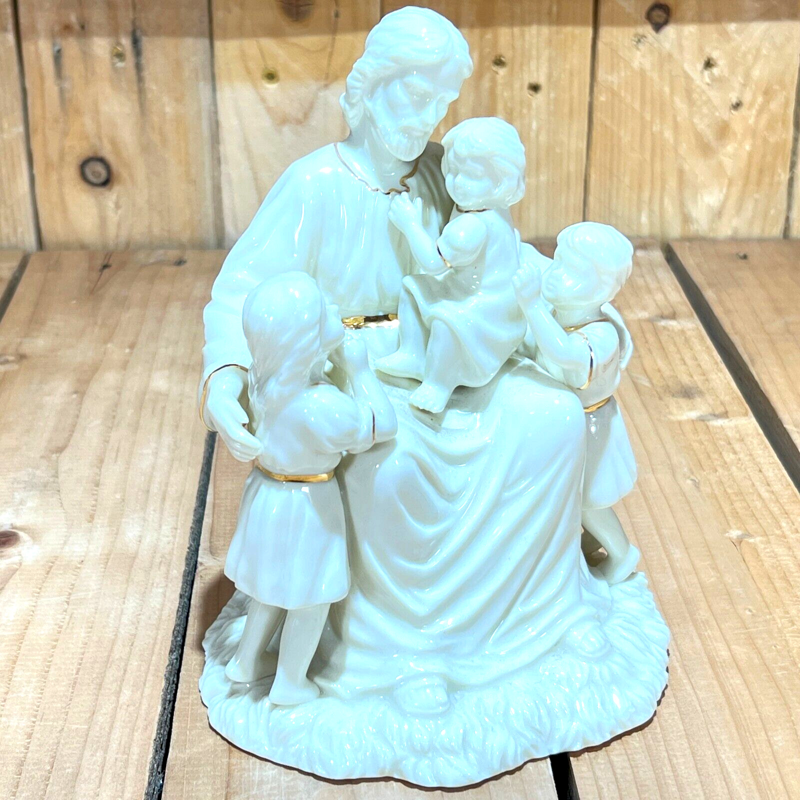 Vintage Lefton Jesus Loves The Children Ceramic Figurine Music Box 