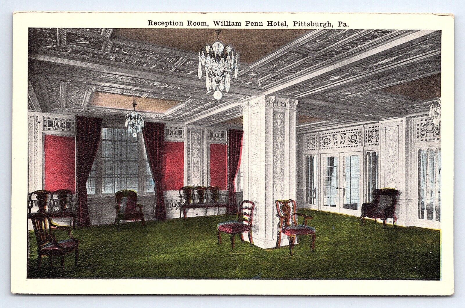 Postcard Reception Room Interior View William Penn Hotel Pittsburgh PA