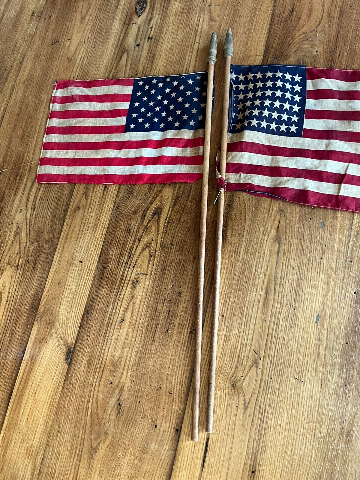 2 VTG WWII American 48 and 50 Star  Cloth Parade Flag Patriotic 22 inch