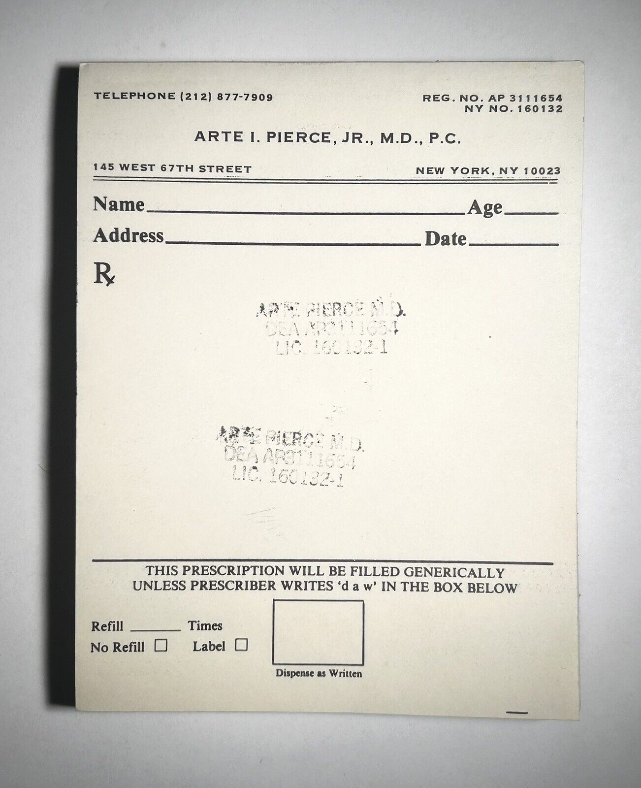 Unused Vintage Prescription Medicine Full Paper Pad Doctor Pharmacy New York, NY