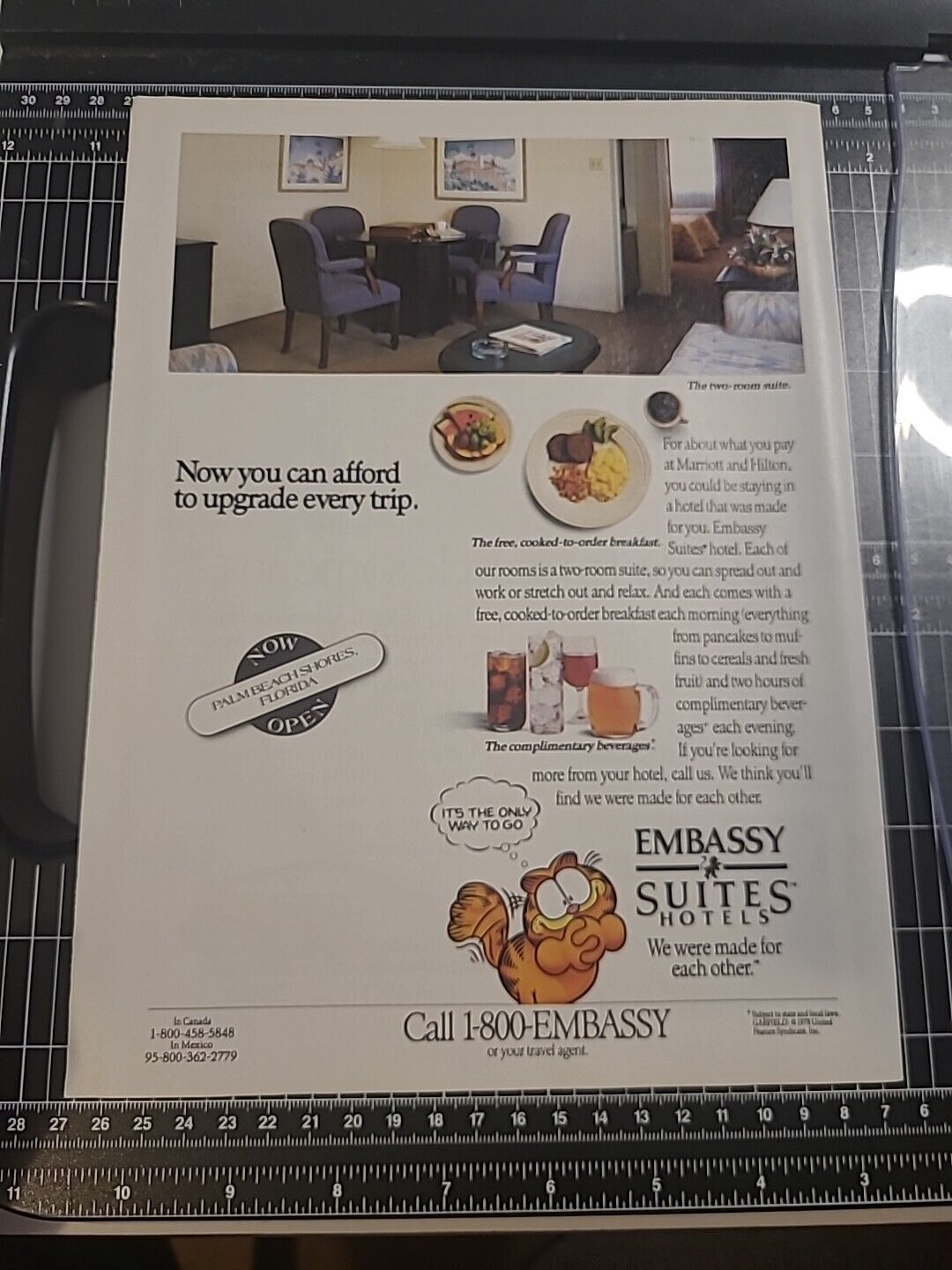Embassy Suites Hotels Garfield Cat Print Ad 1991 8x11 Vintage Great To Frame 
