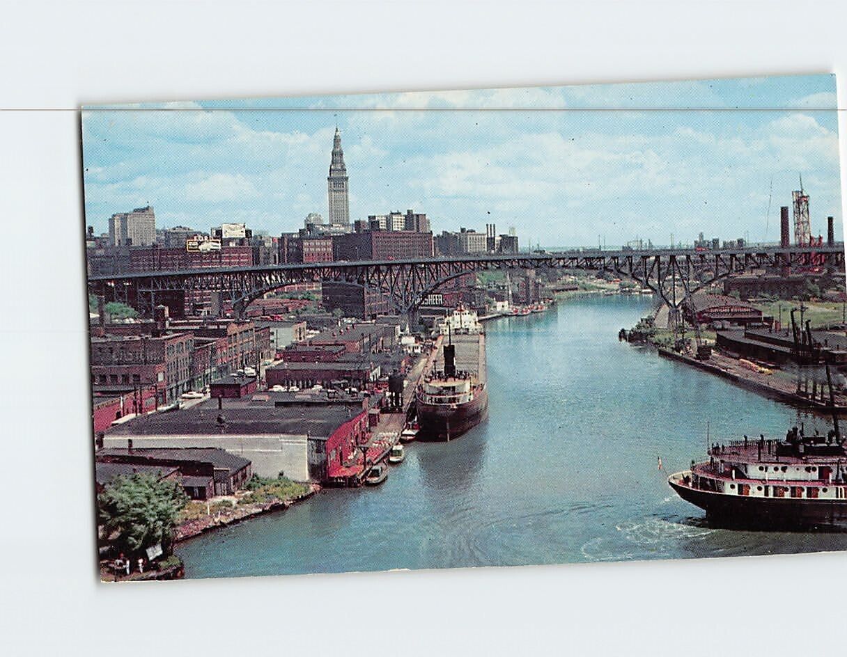 Postcard Entrance To Cuyahoga River Cleveland Ohio USA