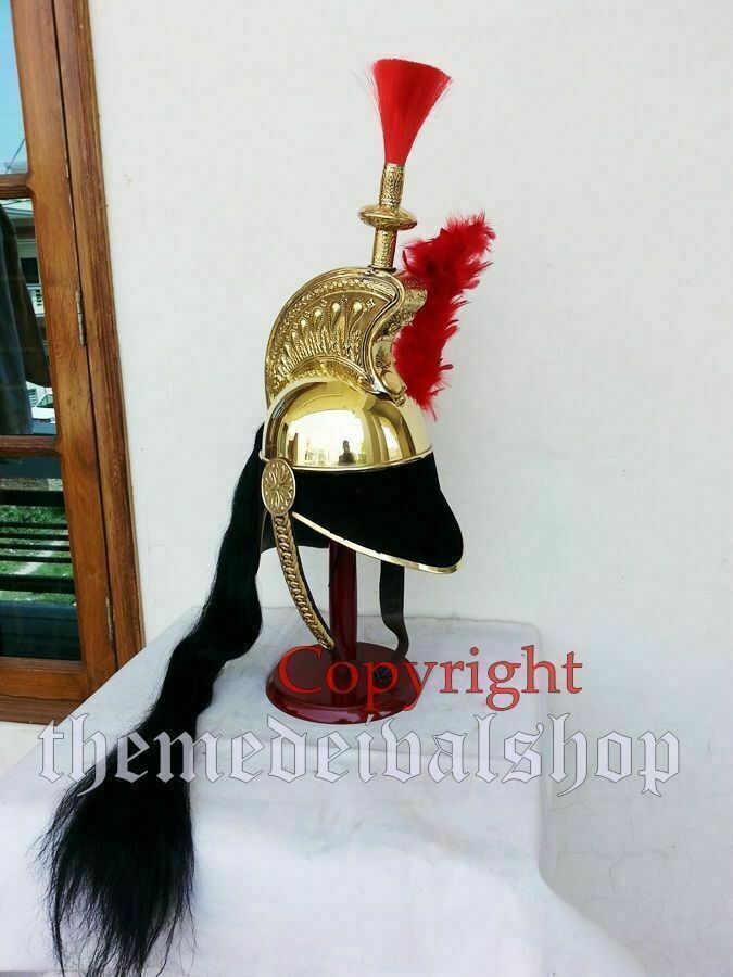 French Cuirassier Officer's Napoleon Brass Helmet WITH STAND SCA HANDMADE SPARTA
