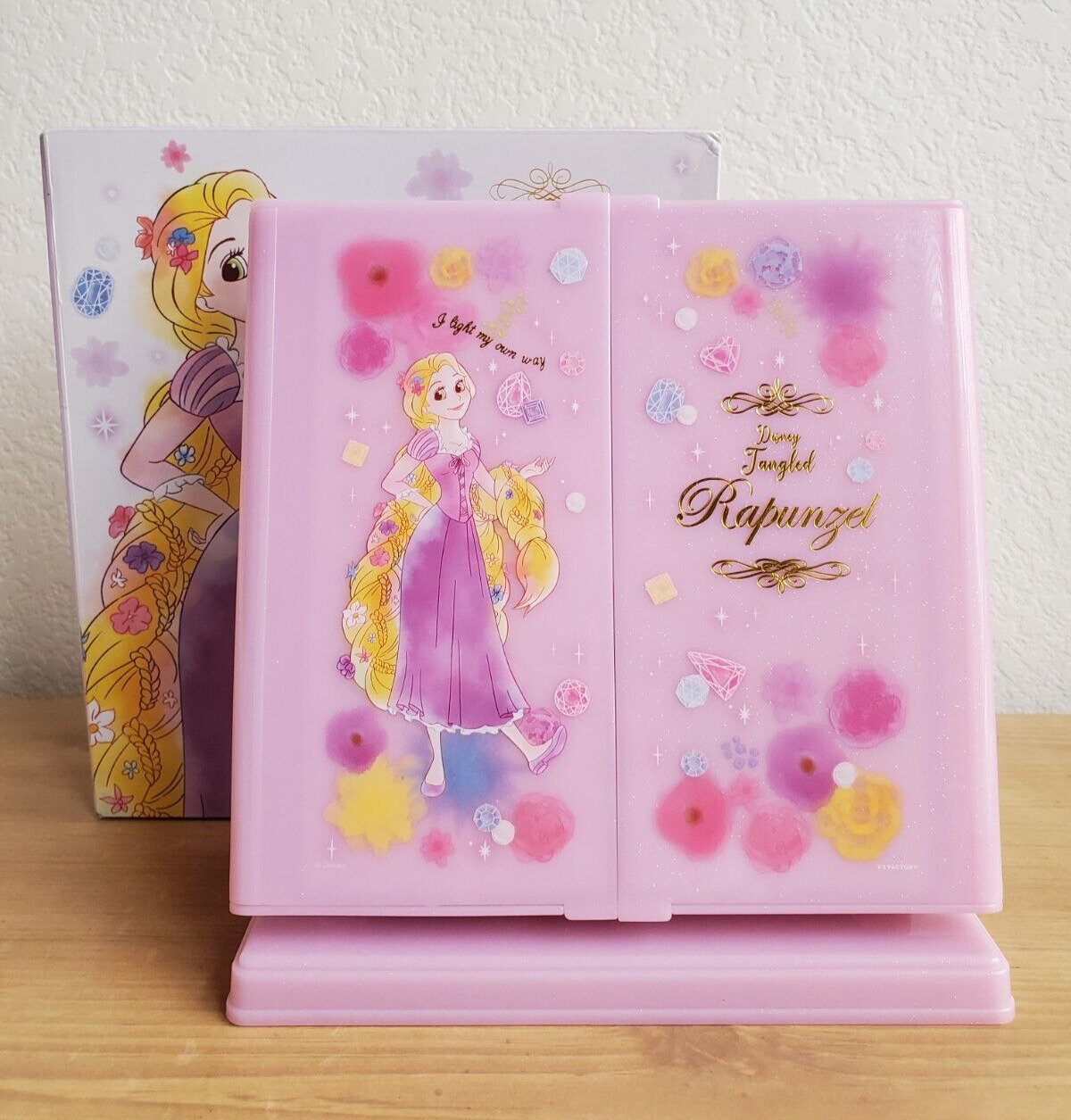 DISNEY Rapunzel Tangled Pink Floral Glitter Mirror Japan