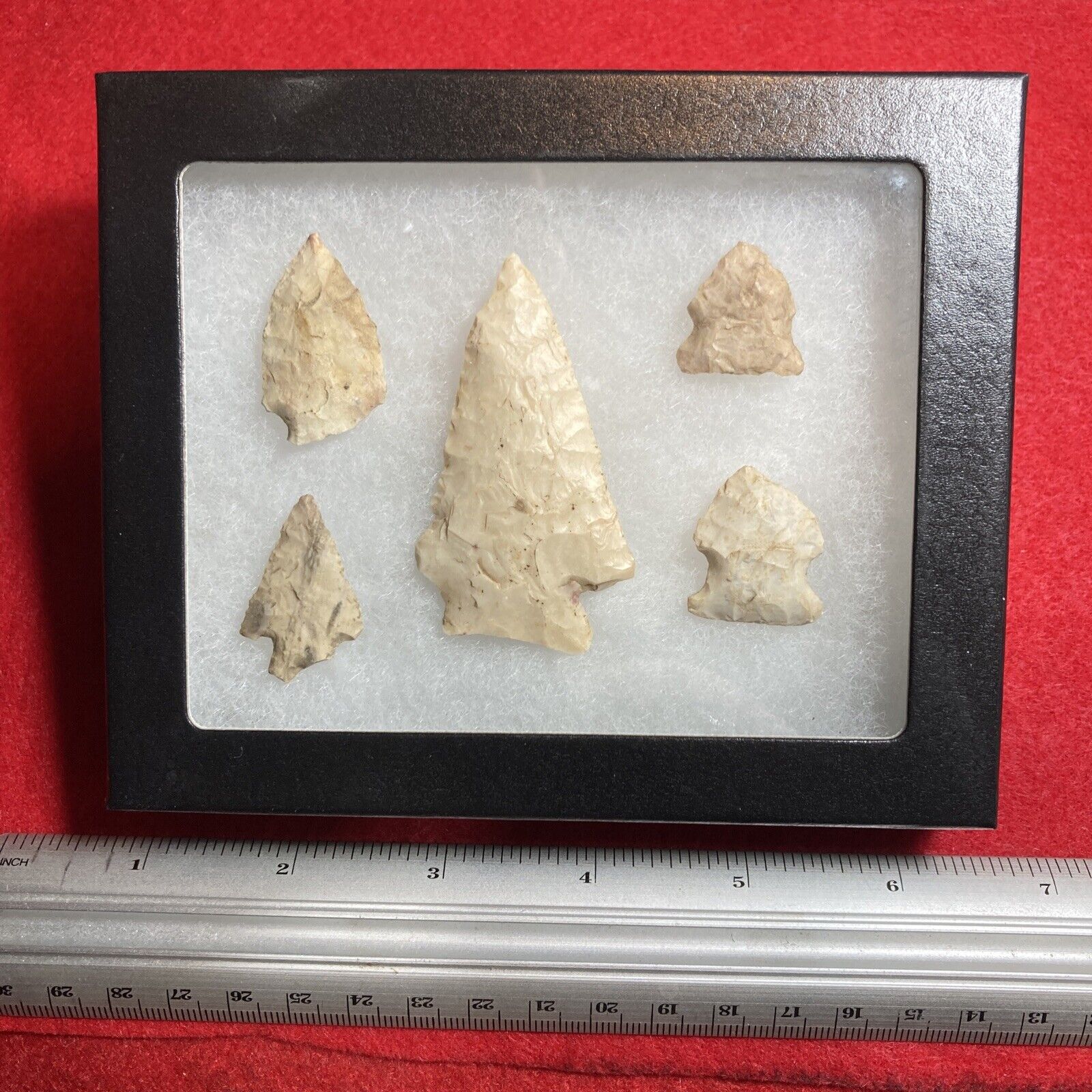 Lot of  Authentic Midwest, Native American Arrowheads Framed