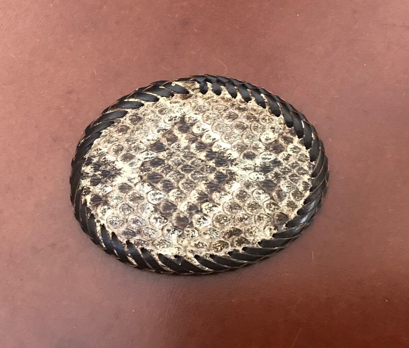 VTG Diamond Rattlesnake Large Handmade Belt Buckle..Hand-Stitched