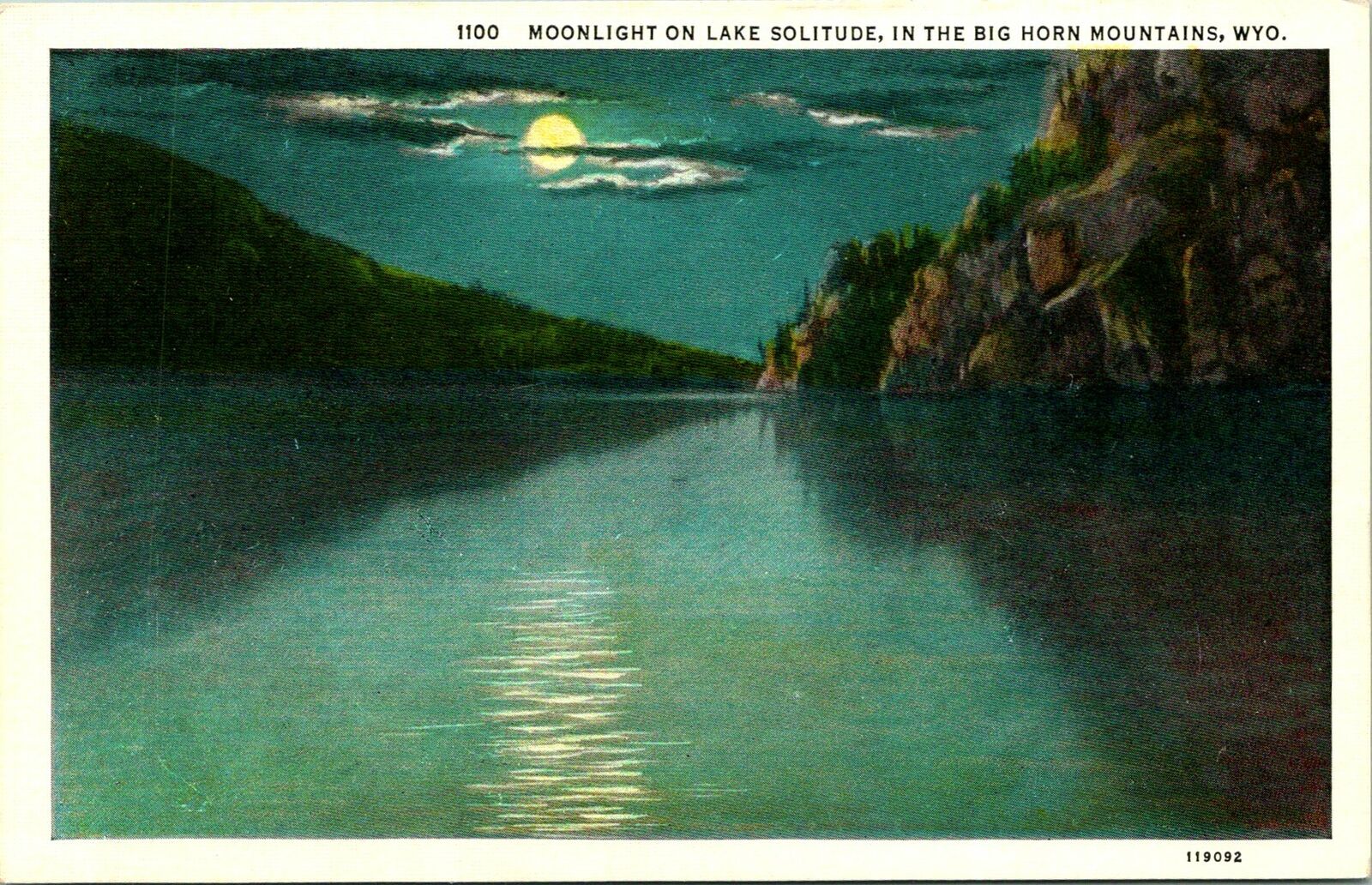 Big Horn Mountains WY Moonlight Lake Solitude Postcard unused (13988)