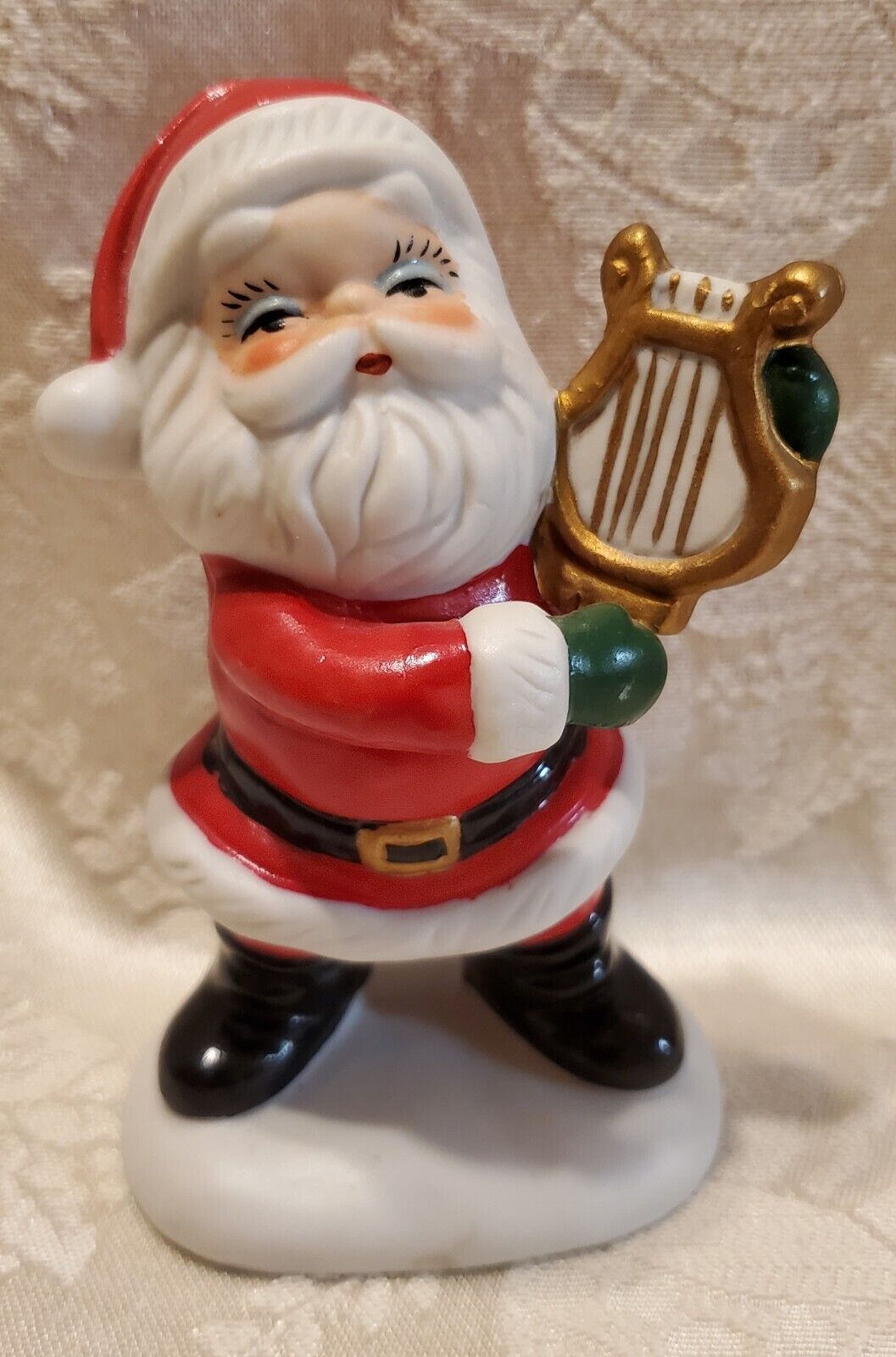 Vintage Frankel Hand Painted Ceramic Santa Claus with Harp Figurine