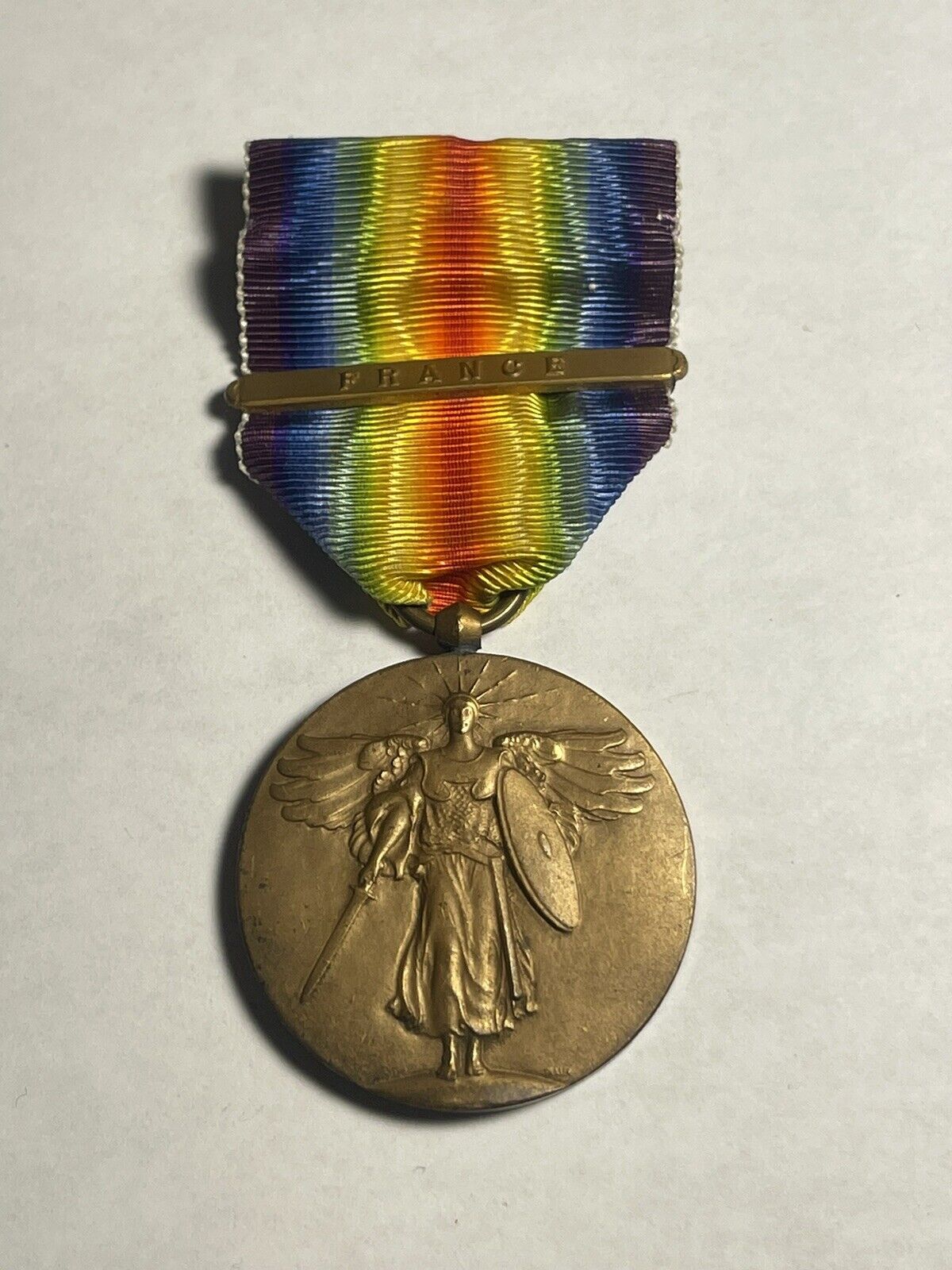 VINTAGE 1920 WW I U.S. Victory Military Medal W/ France Bar