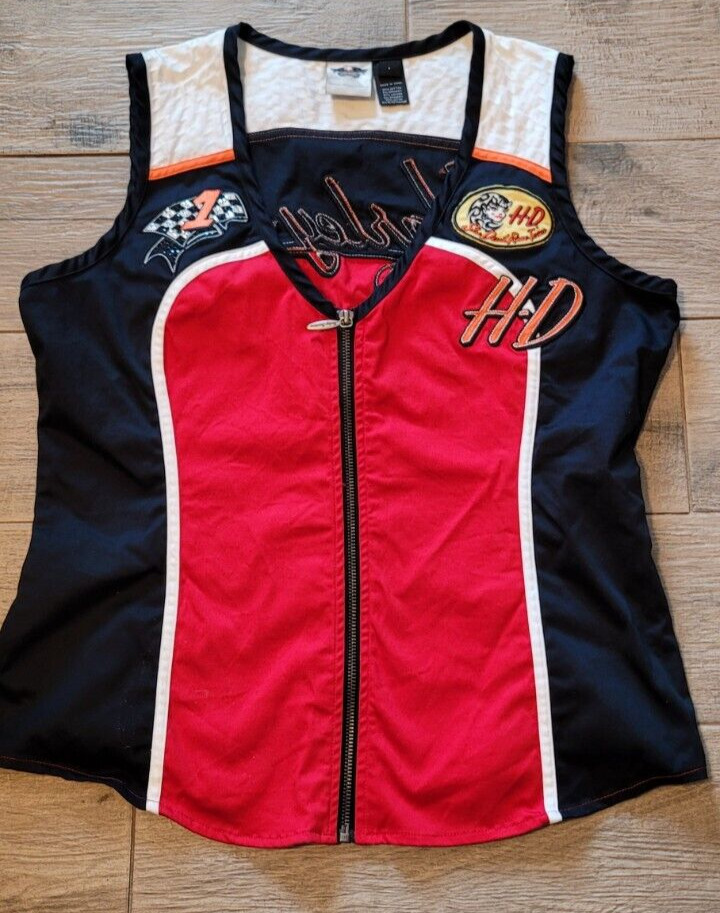 Harley Davidson She Devil Race Team Woman\'s Cotton Spell Out Racing Vest Large