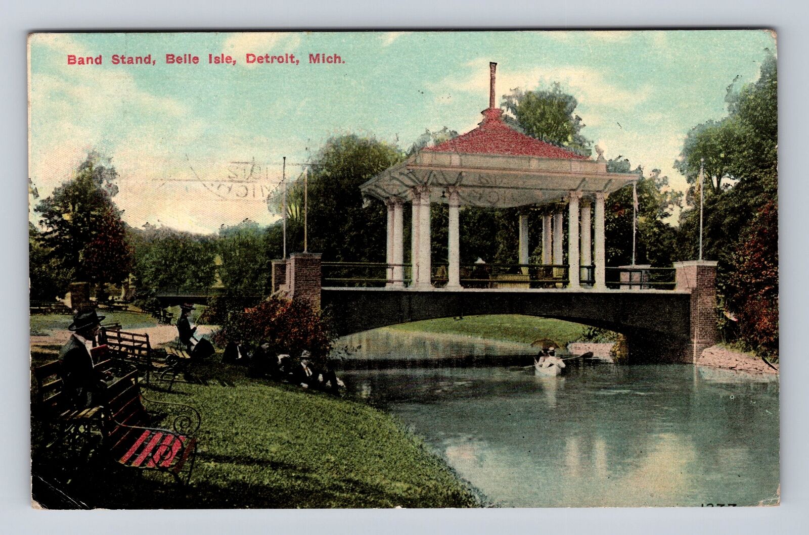 Detroit MI-Michigan, Belle Isle Band Stand, Antique Vintage c1912 Postcard