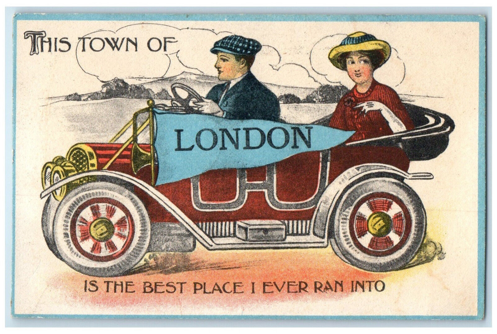 c1910 Woman In a Car Town of London Ontario Canada Unposted Postcard