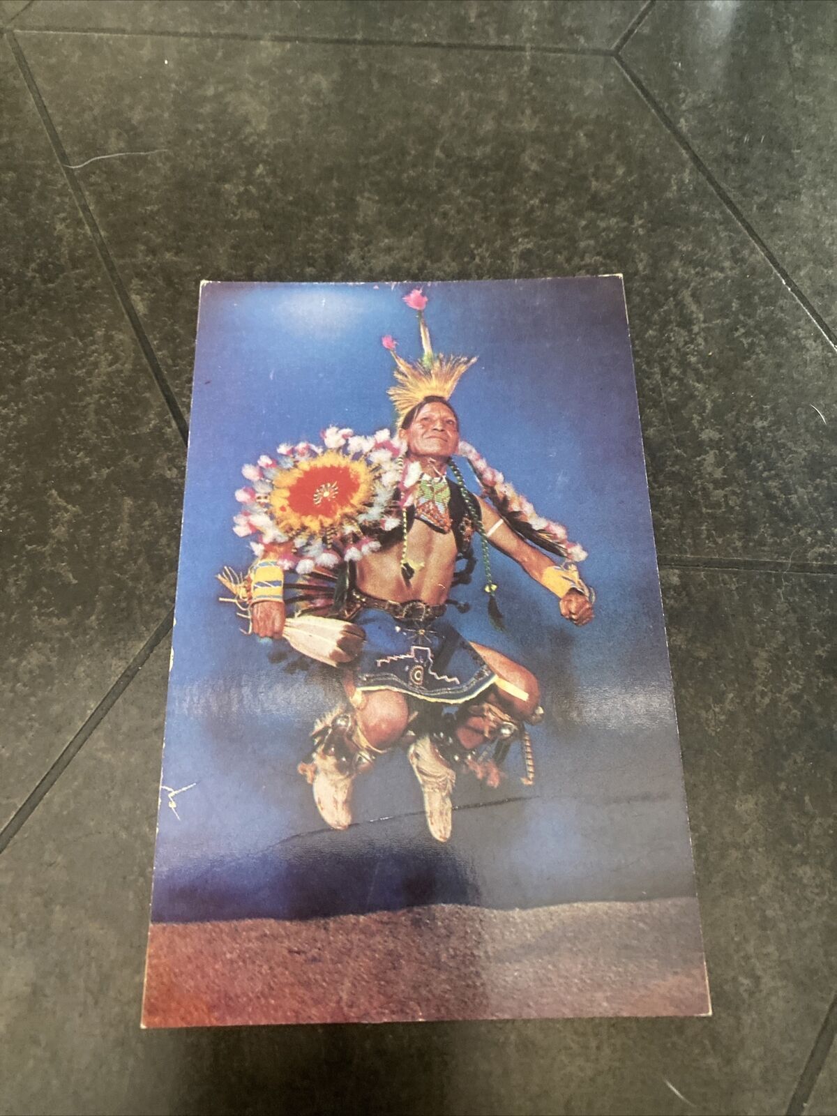 Native Americana Indian~Indian War Dancer Jumping~Vintage Postcard