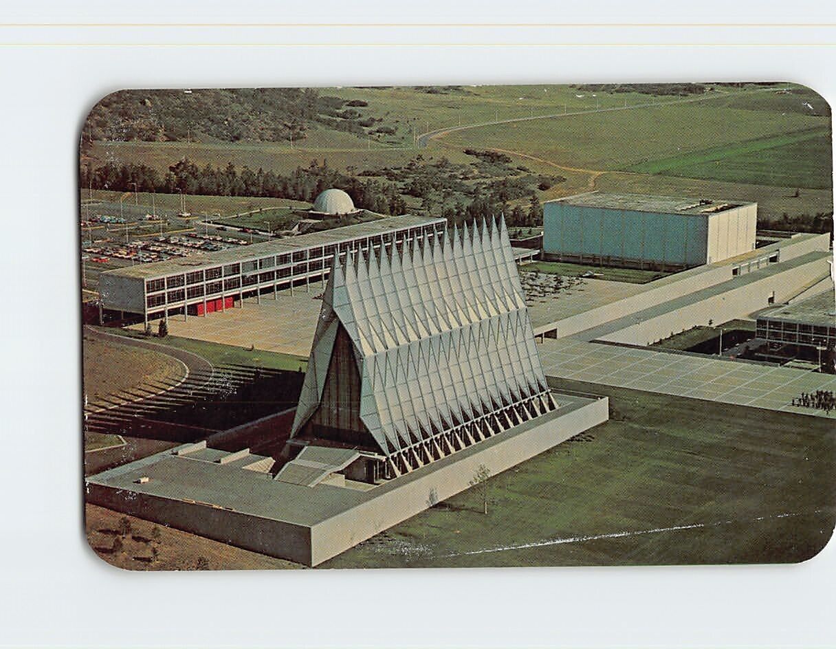 Postcard Aerial view of Academic Section, U. S. Air Force Academy, Colorado