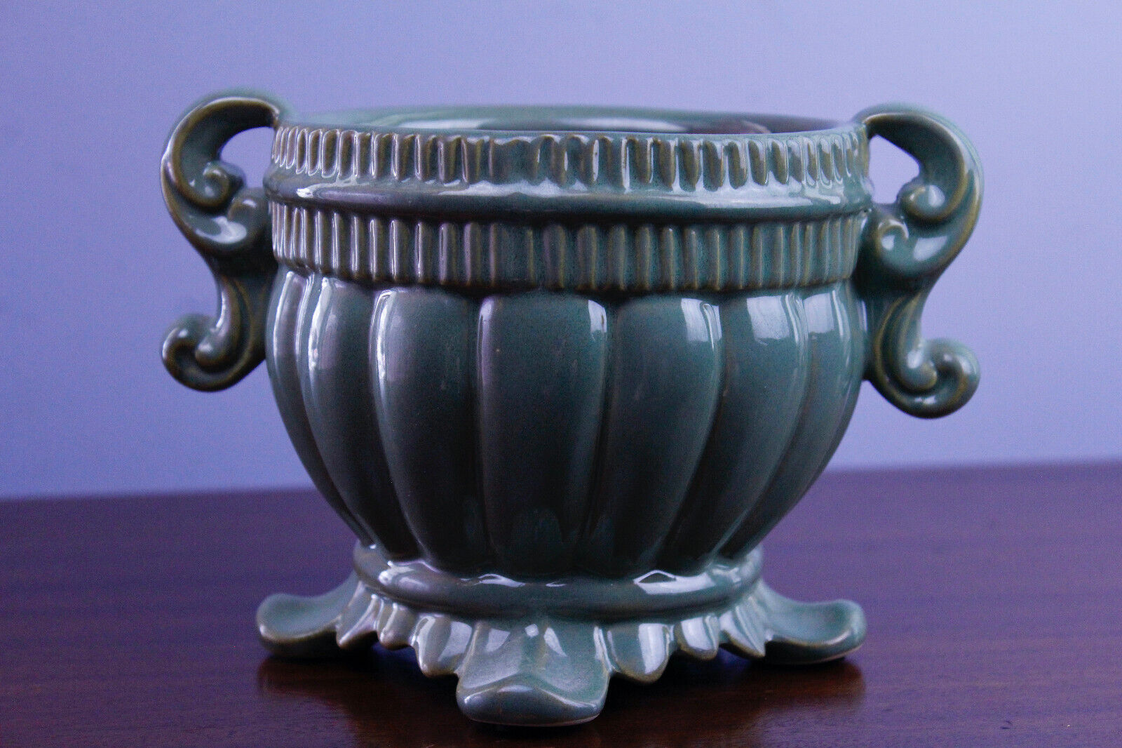 Vintage Mccoy Pottery Green With Touch Of Gold Tone Planter or Jardniere