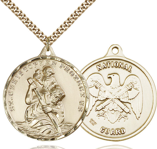 Men\'s Gold Filled St Christopher National Gua Military Catholic Medal Necklace