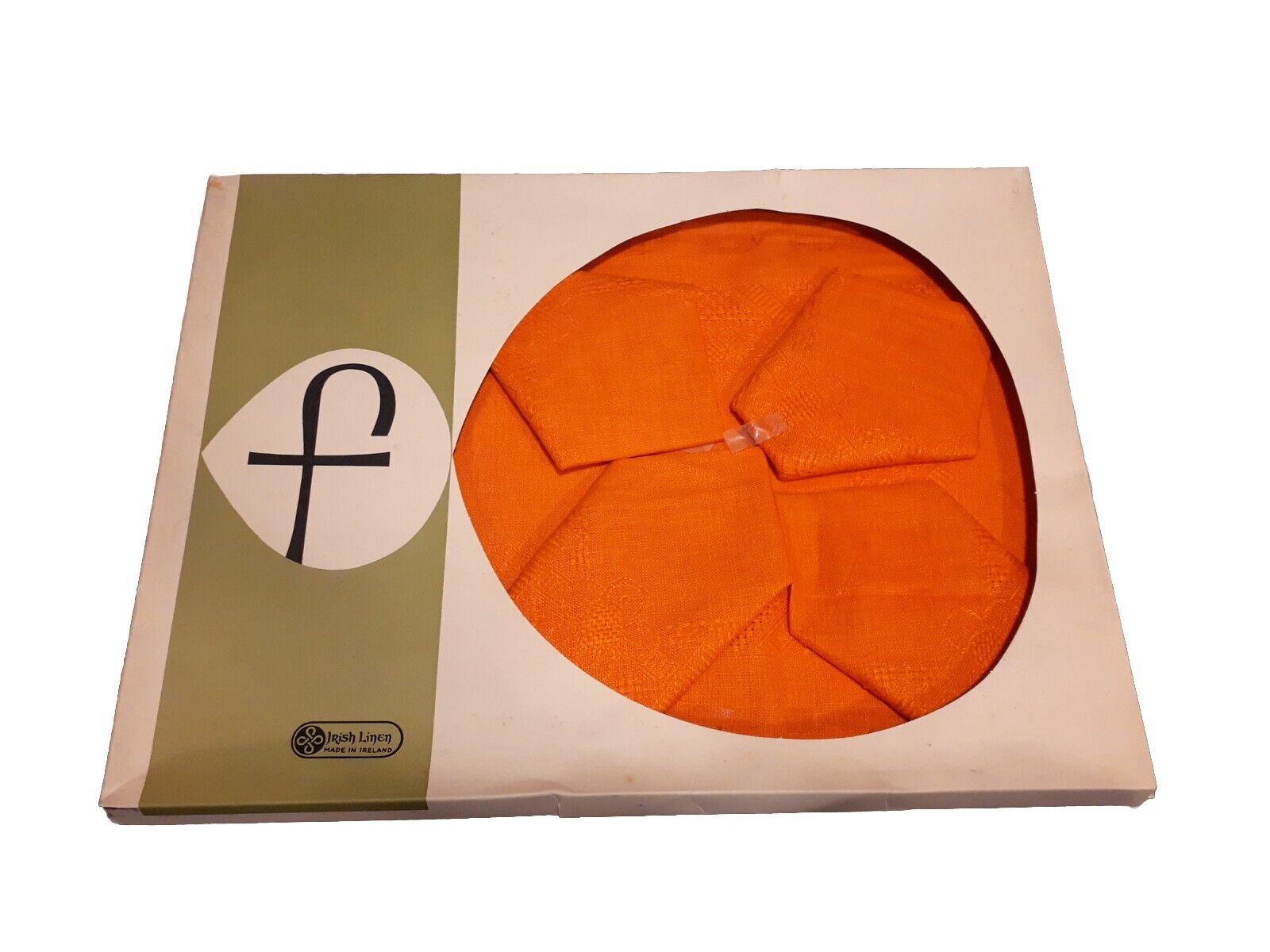 Vintage Irish Linen 4 Placemats & Napkins Orange, Fall Autumn Thanksgiving