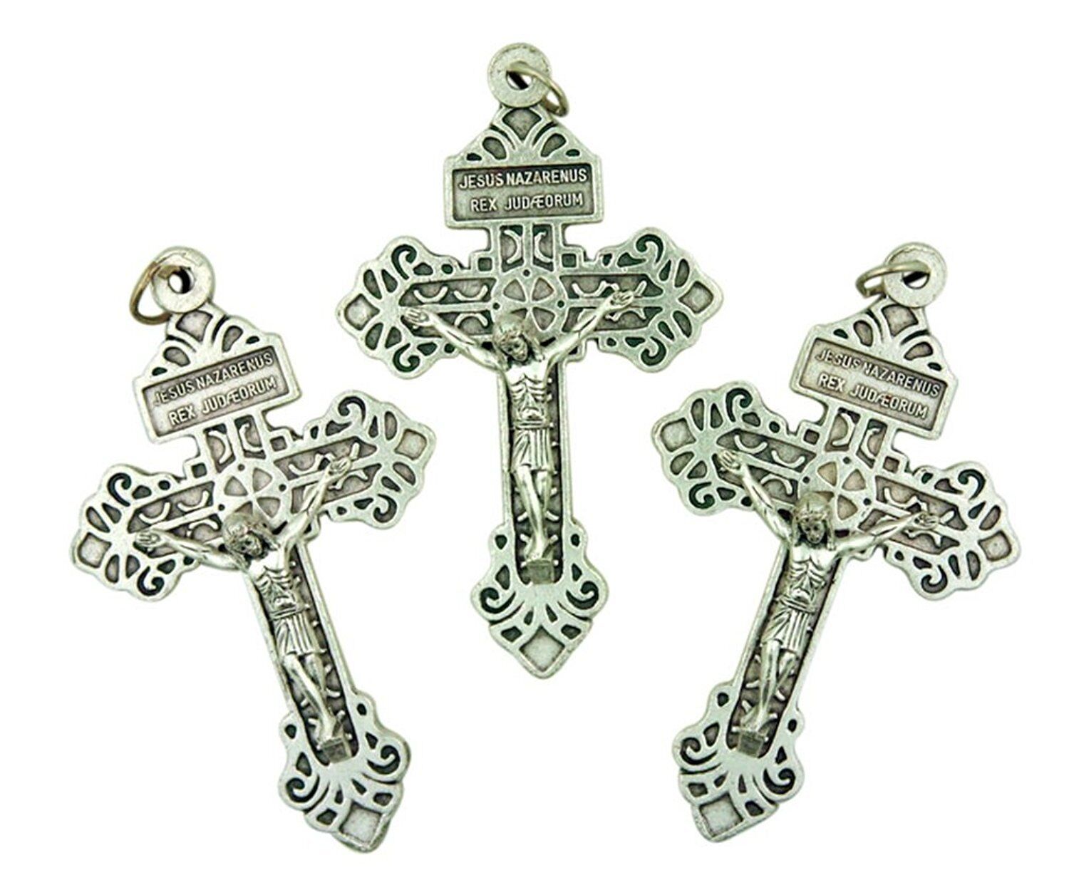 Silver Tone Cross Pendant Pardon Crucifix with Sacred Heart, Lot of 3