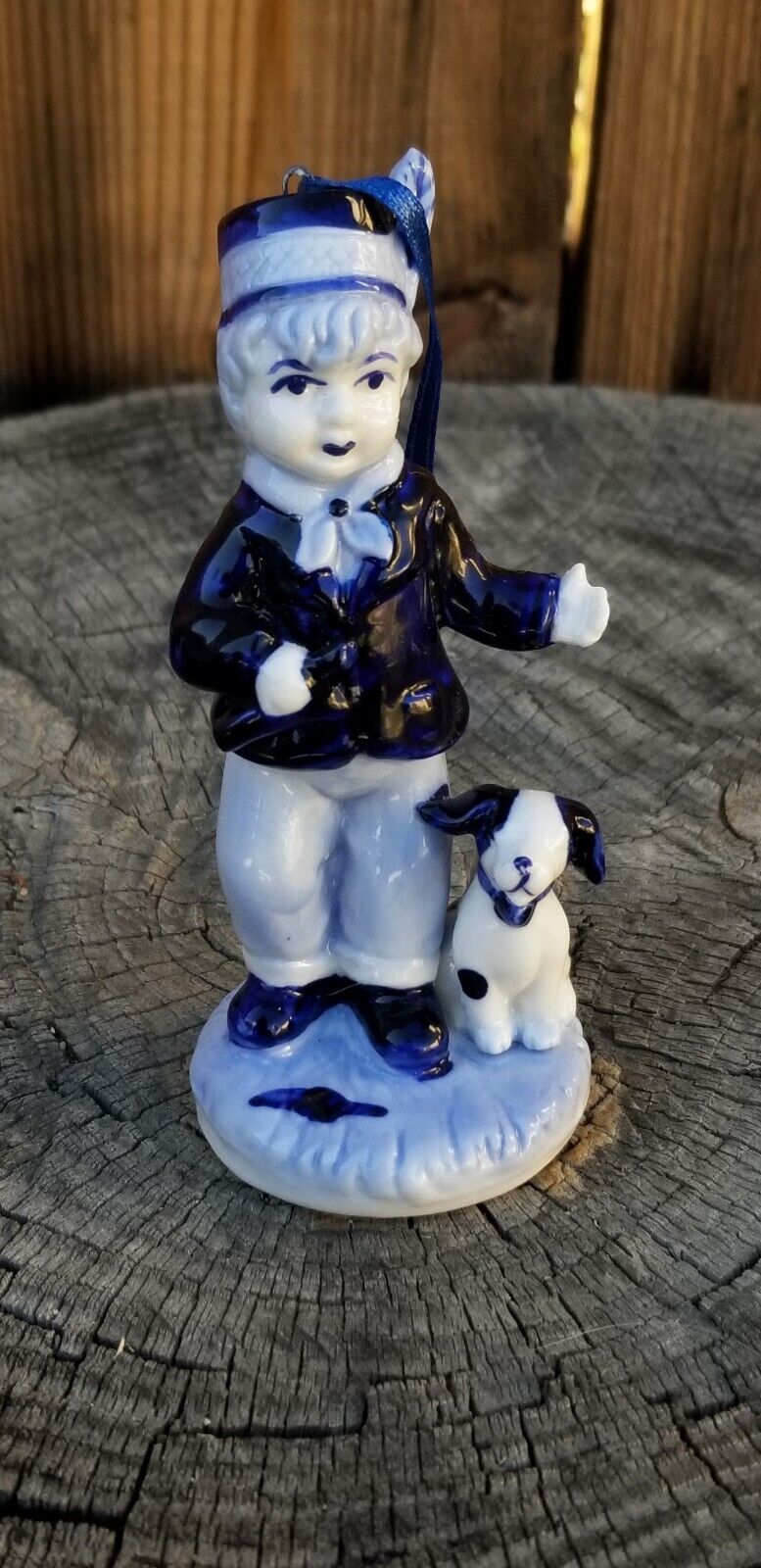 Delft Blue Style Little Dutch Boy & His Dog Ornament/Figurine 4 Inches