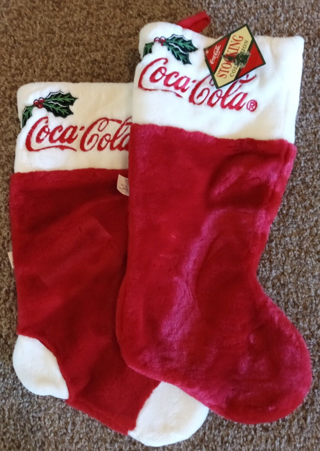New Coca Cola Christmas Stockings Set of 2 Red White Collectible Coke