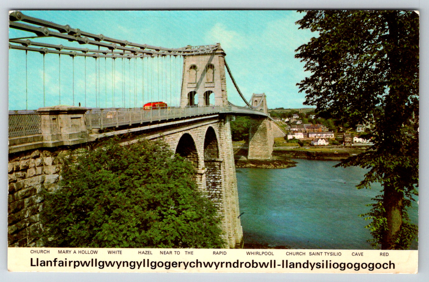 1950s Menai Suspension Bridge Anglesey Wales Long Name Vintage Postcard