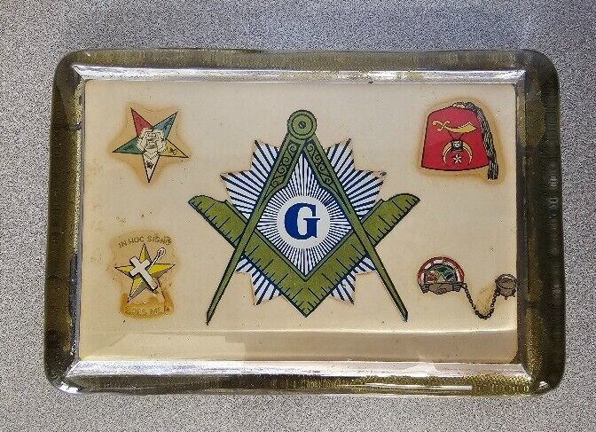 Vintage 1950s Freemason's Paperweight + All Mason Groups Logos