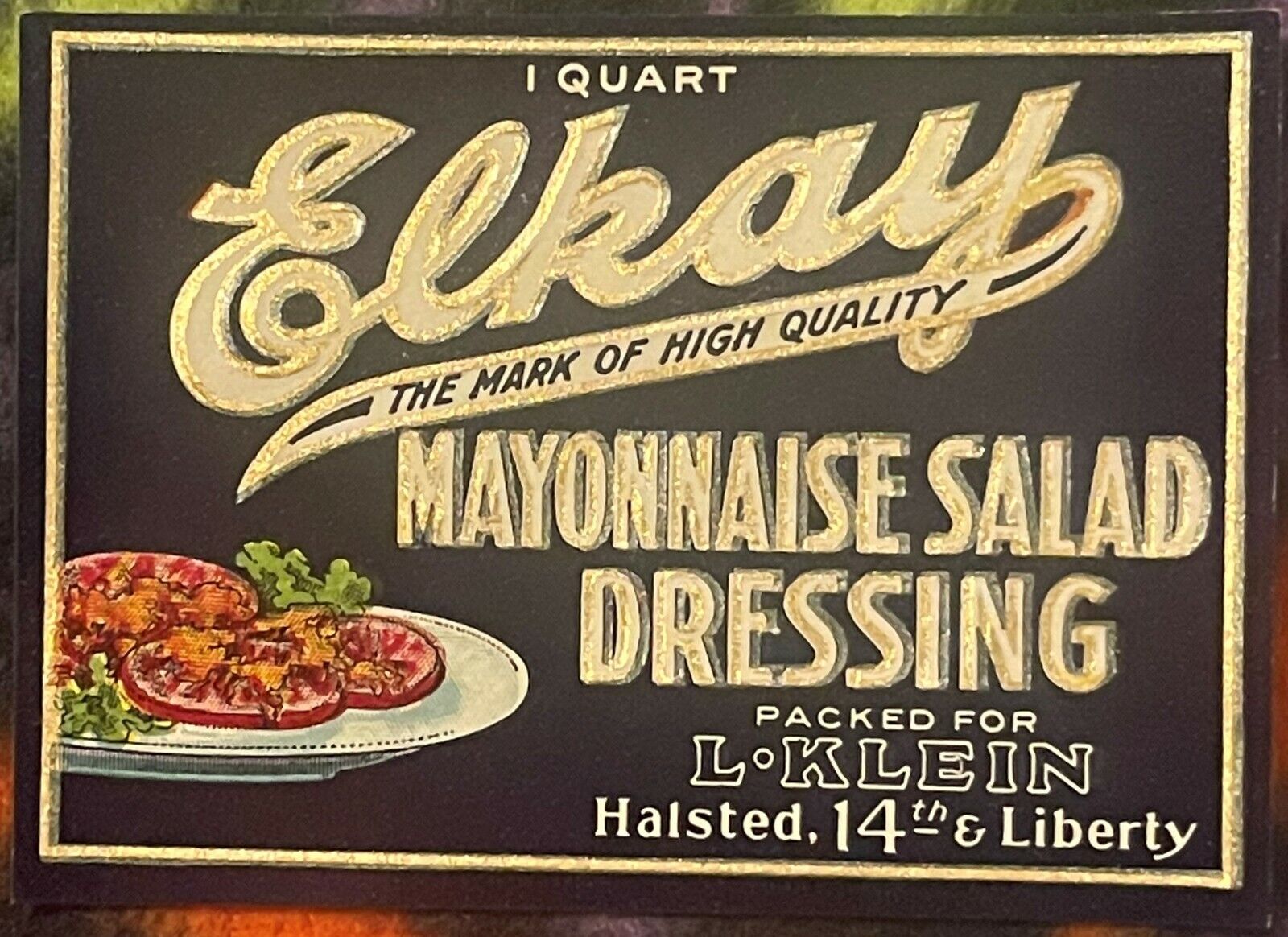 Antique Vintage Elkay Mayonnaise Salad Dressing Embossed Label 1920s