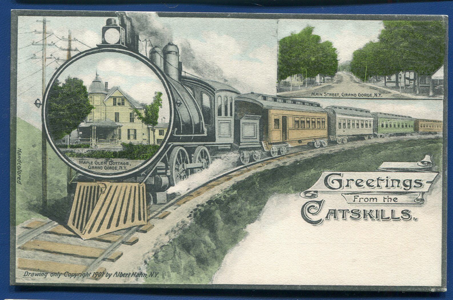 Catskills Train Grand Gorge New York Main Street Maple Glen Cottage postcard