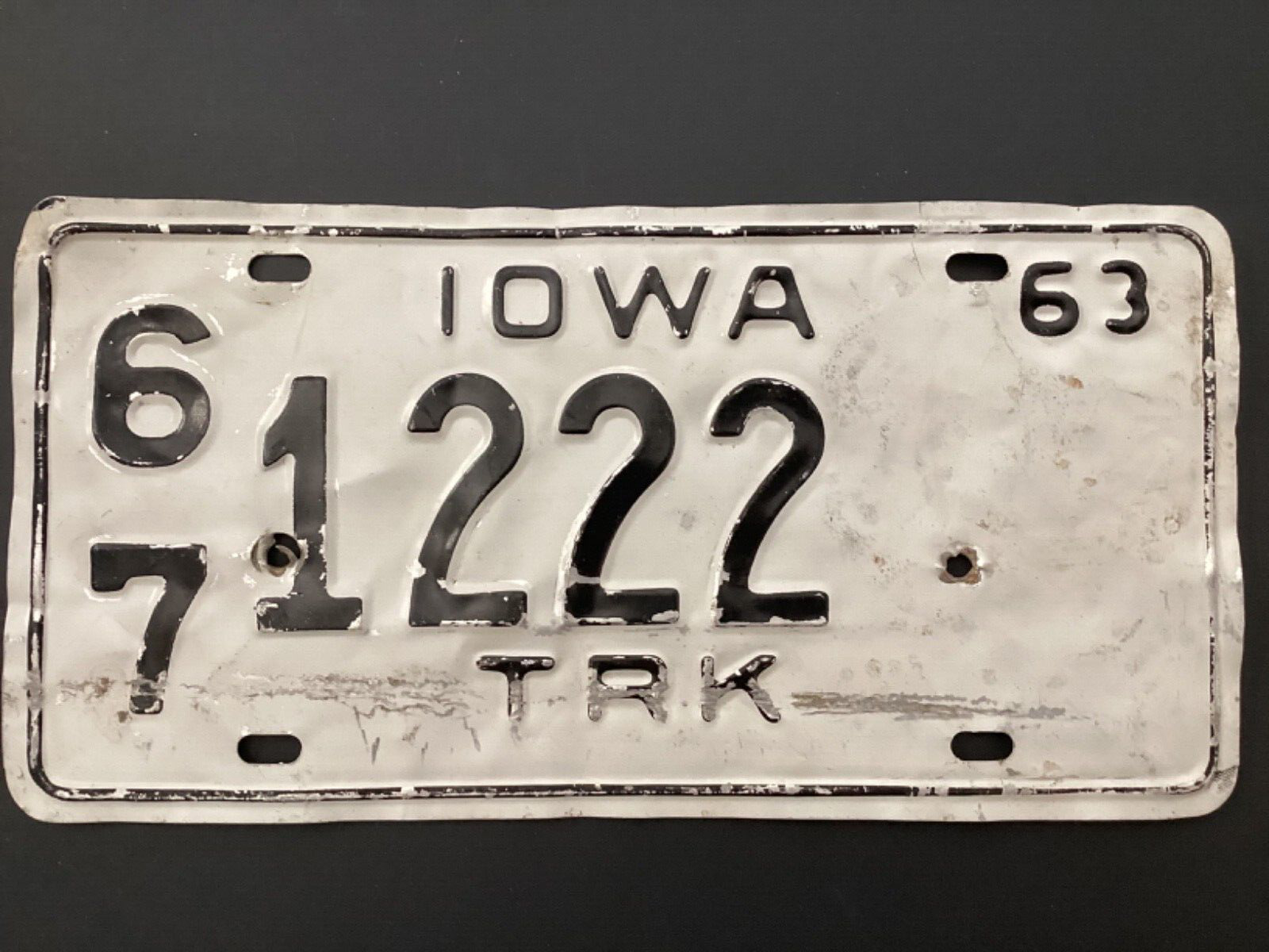 Vintage Iowa 1963 License Plate Teuck Plate 67 1222 IA 67 TRK Rustic Man Cave