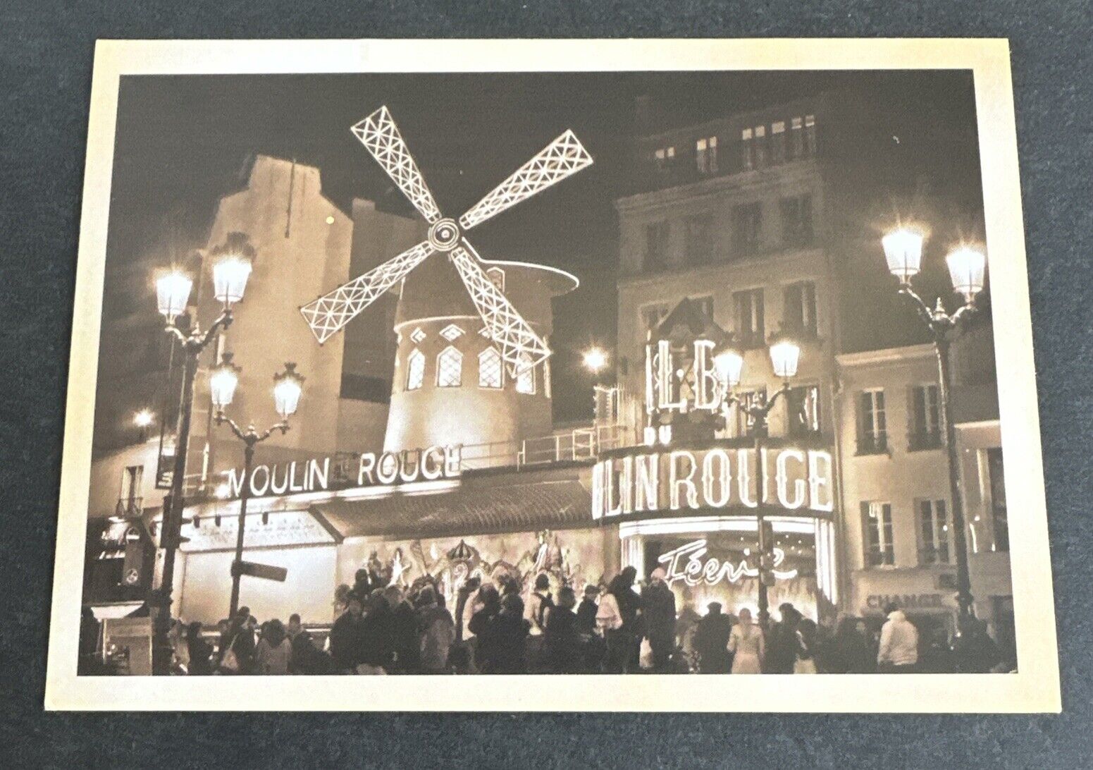 Postcard: Street View Night of Le Moulin-Rouge –  Crowd -People - Paris, France
