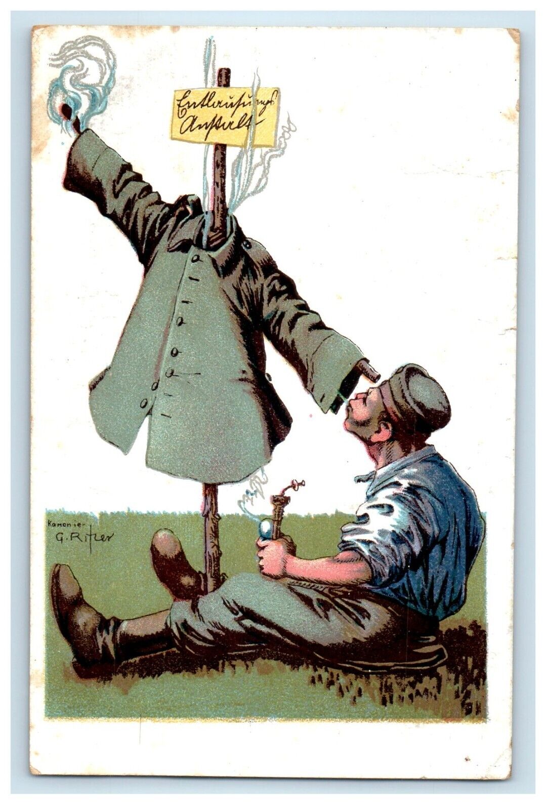 c1910\'s WWI German Soldier Smoking Hookah Kamonie Posted Antique Postcard