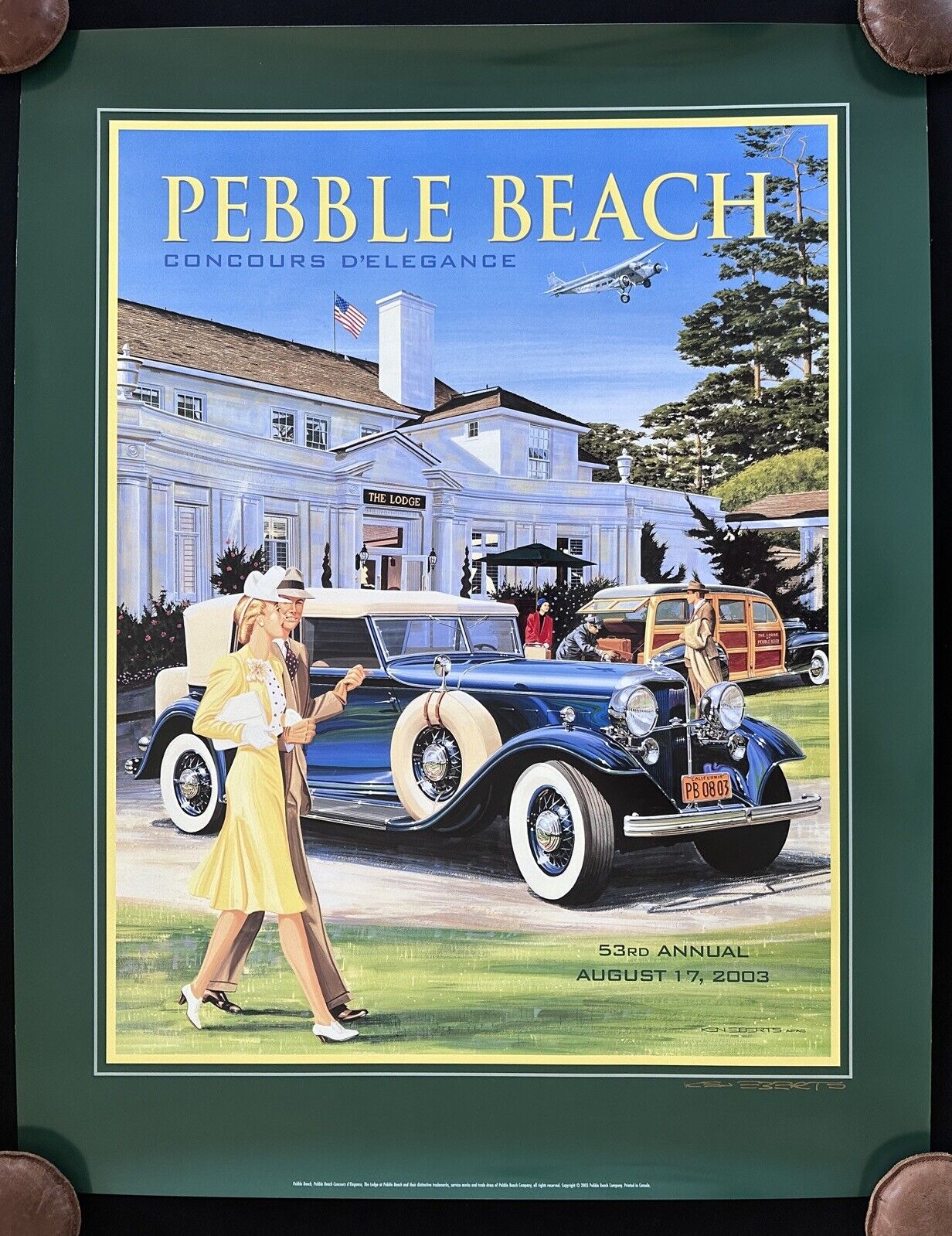 SIGNED 2003 Pebble Beach Concours Poster LINCOLN KB FORD Woody Tri-Motor