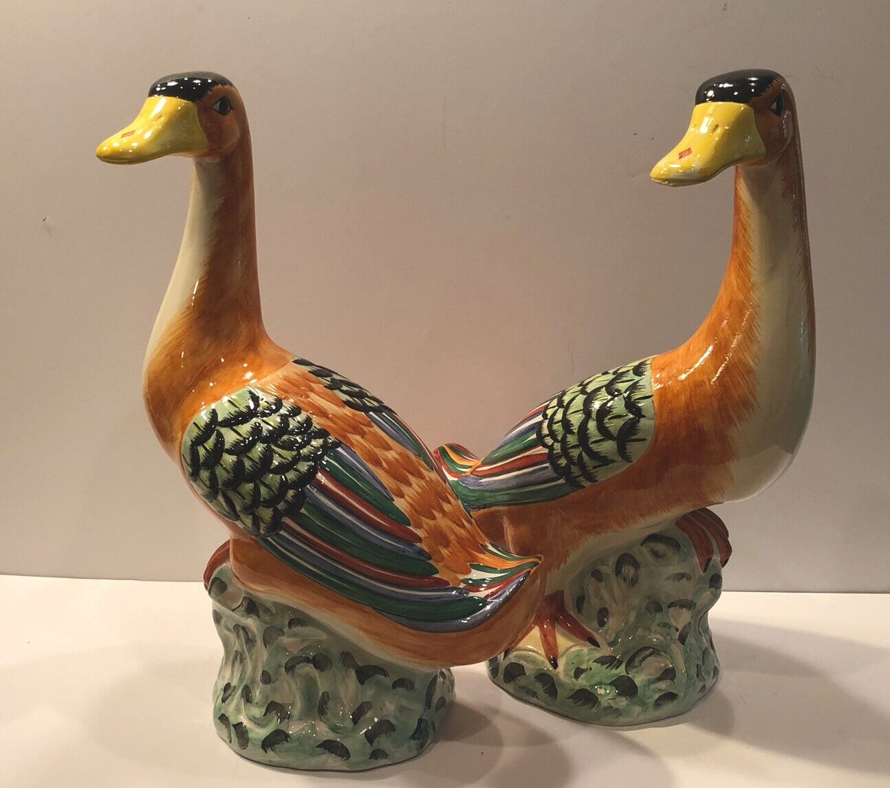 Matching Pair Mottahedeh Polychrome Italian Duck Statues