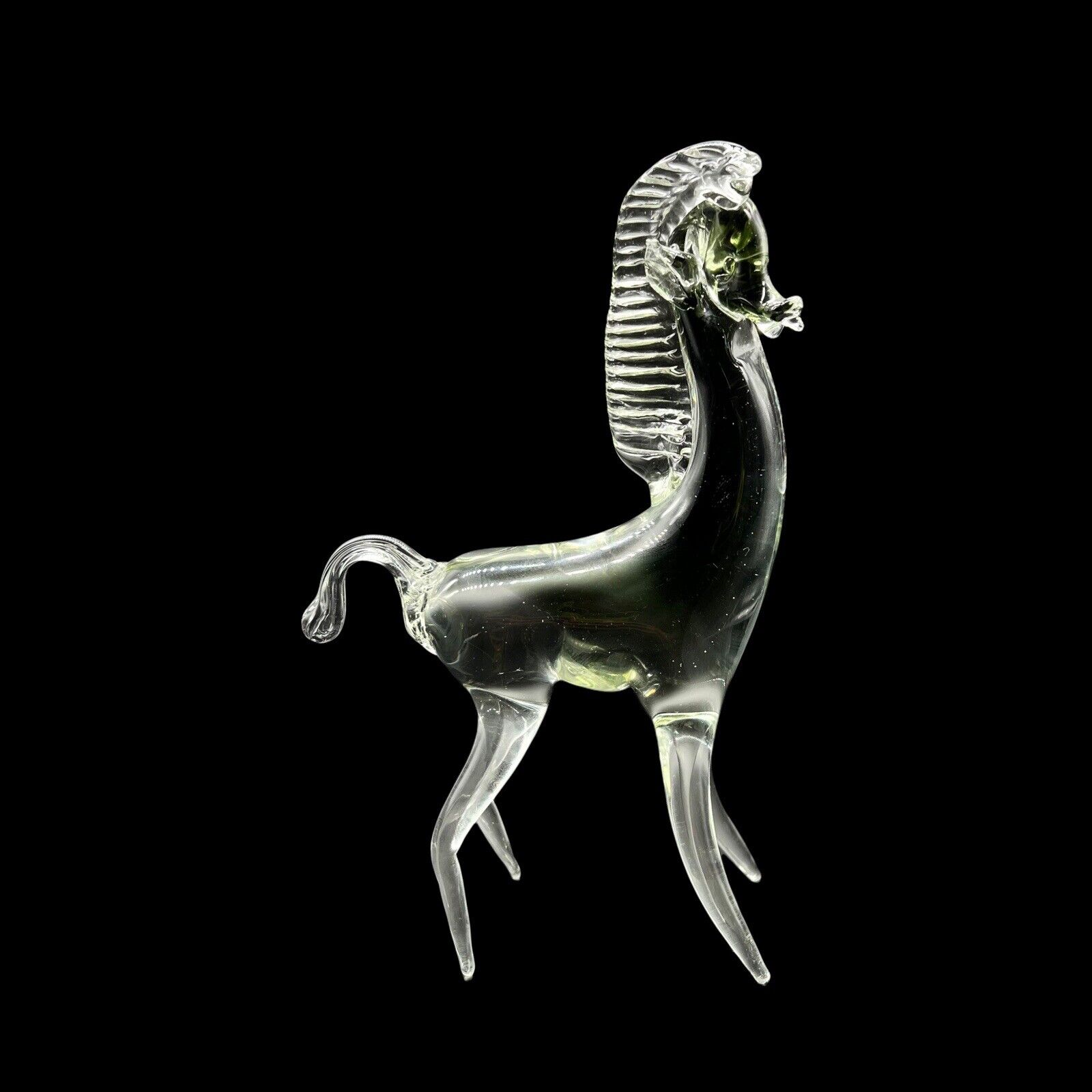 Vintage Murano Art Glass Smokey Black Horse Figurine Sculpture 10”t 6”w