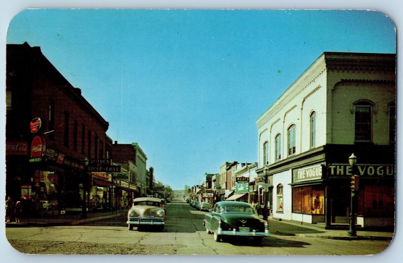 Ironwood Michigan MI Postcard Aurora Street Business Section 1951 Vintage Cars