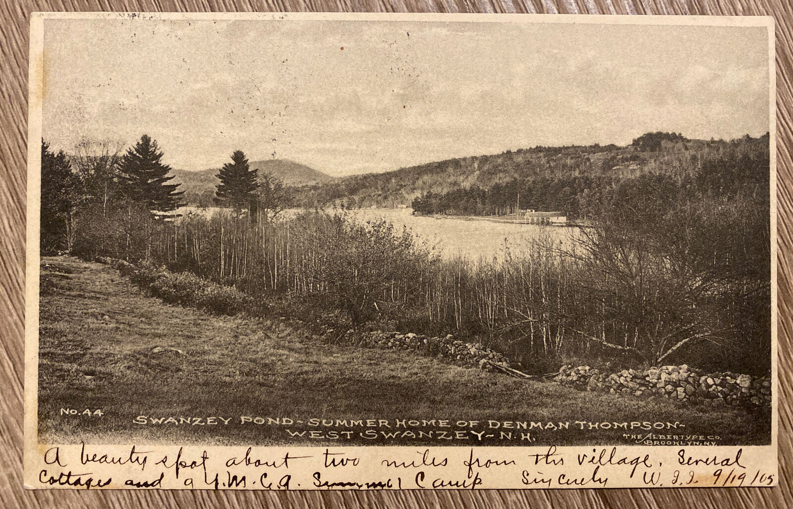 Vintage Postcard Denman Thompson Home West Swanzey Pond NH USB c1905