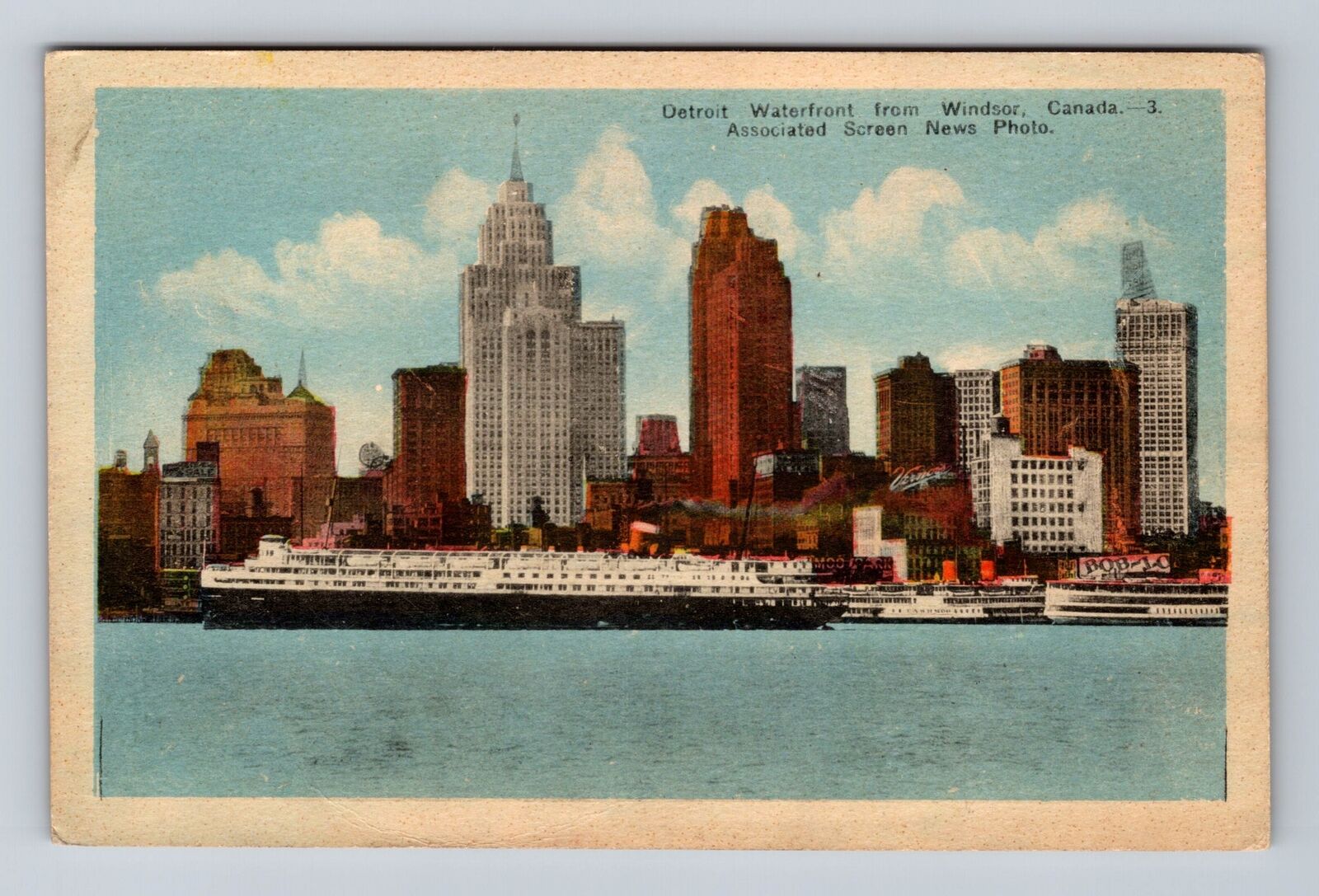 Windsor ON-Ontario Canada, Detroit Waterfront Antique, Vintage Postcard