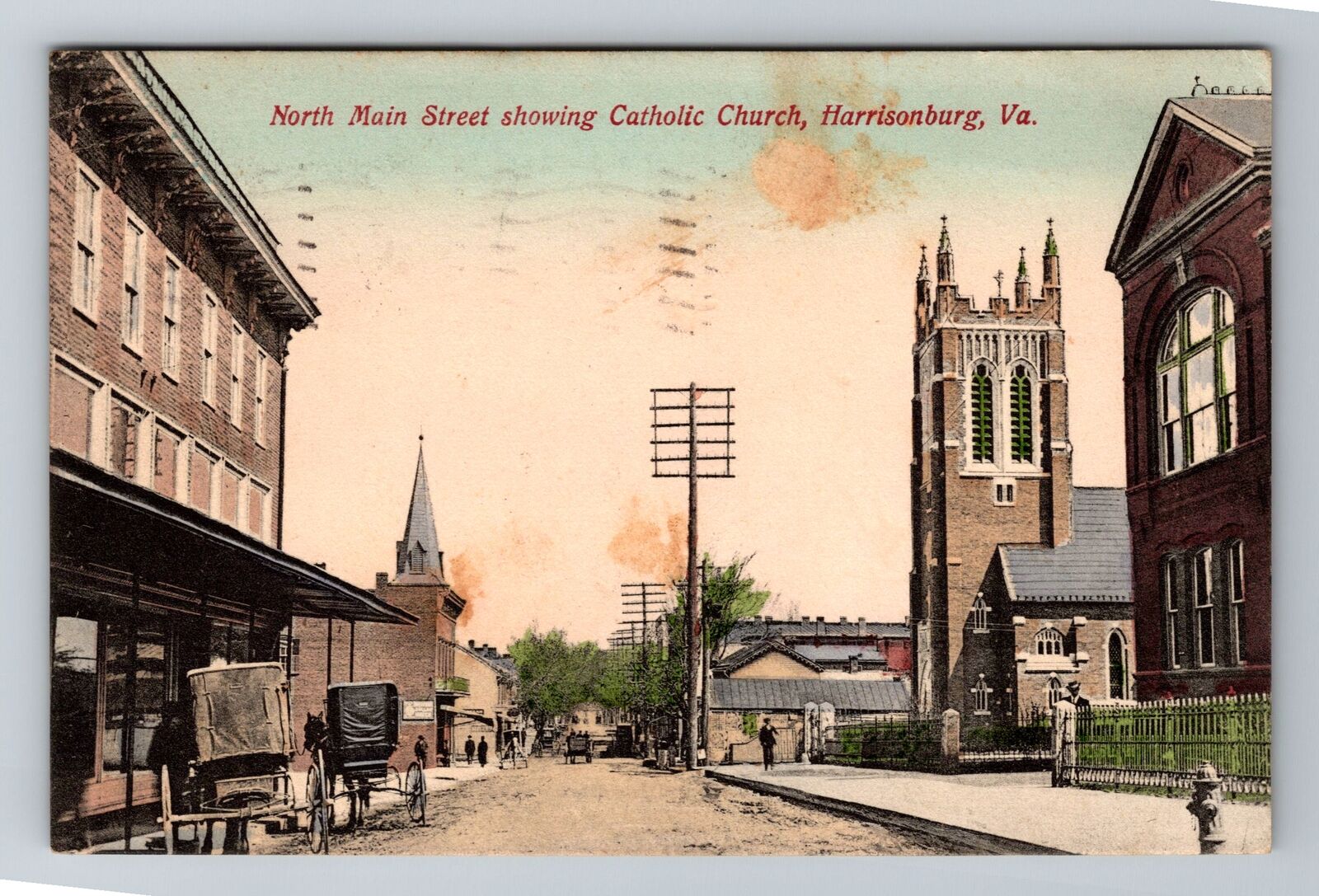 Harrisonburg, VA-Virginia, North Main St. Catholic Church 1909, Vintage Postcard